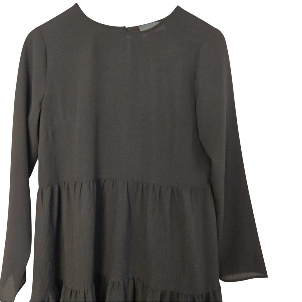 Indie Sleaze Long Sleeve Tiered Smock Black Minimalist Babydoll Mini Dress 6 - Picture 4 of 9